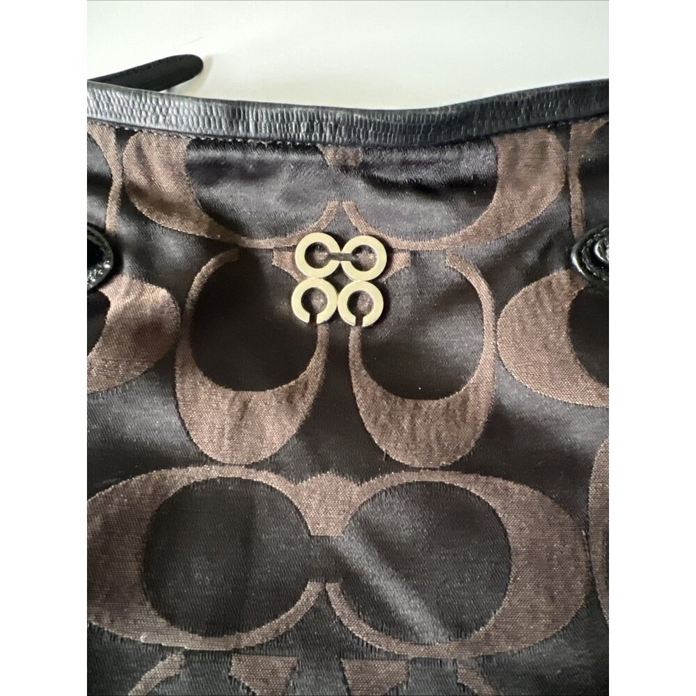 Vintage COACH #16408 Collette Signature Brown & Black Leather Cloth Bag - Picture 6 of 16